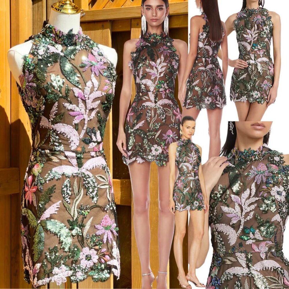 🧿 NWOT Leona Embroidered Halter Neck Mini Dress, Sz XS / US 2